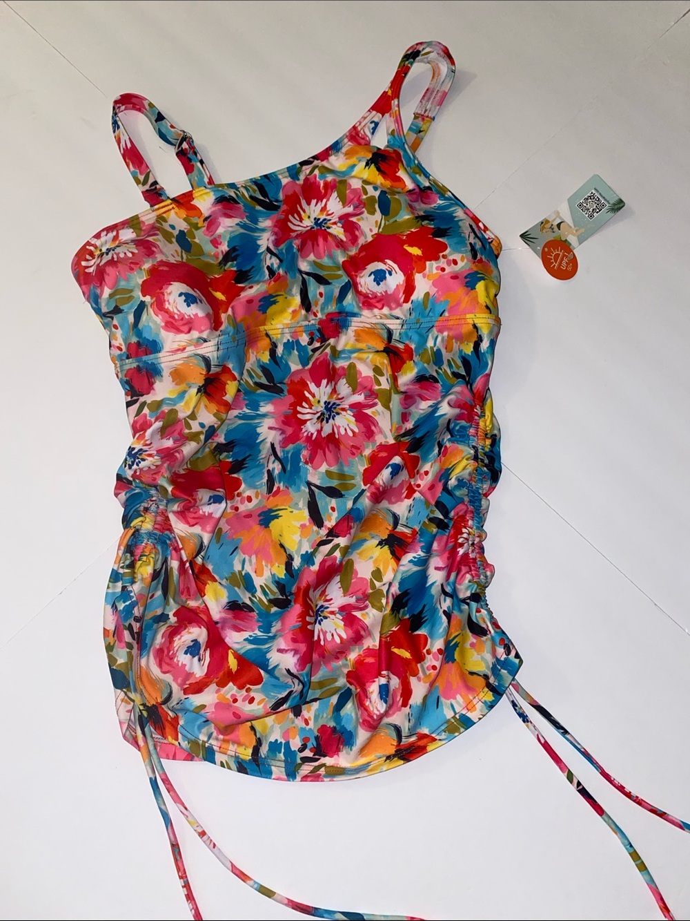 Attraco Ruched Side Tie Tankini Top
